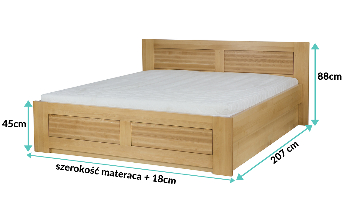 wymiary łóżka dębowego LK211